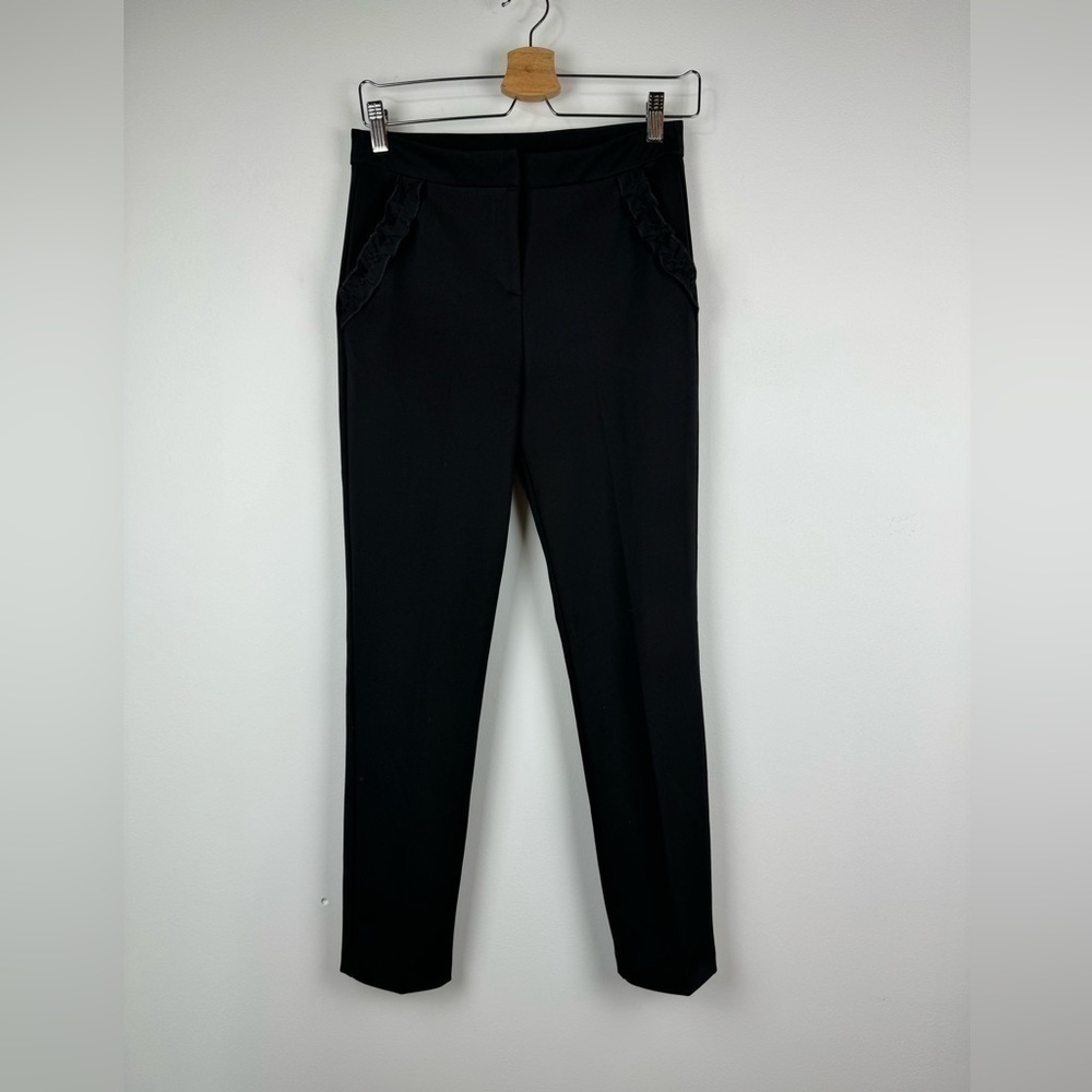 618 Straight Leg Black Slim Leg Ruffle Pocket Trousers, Size Small